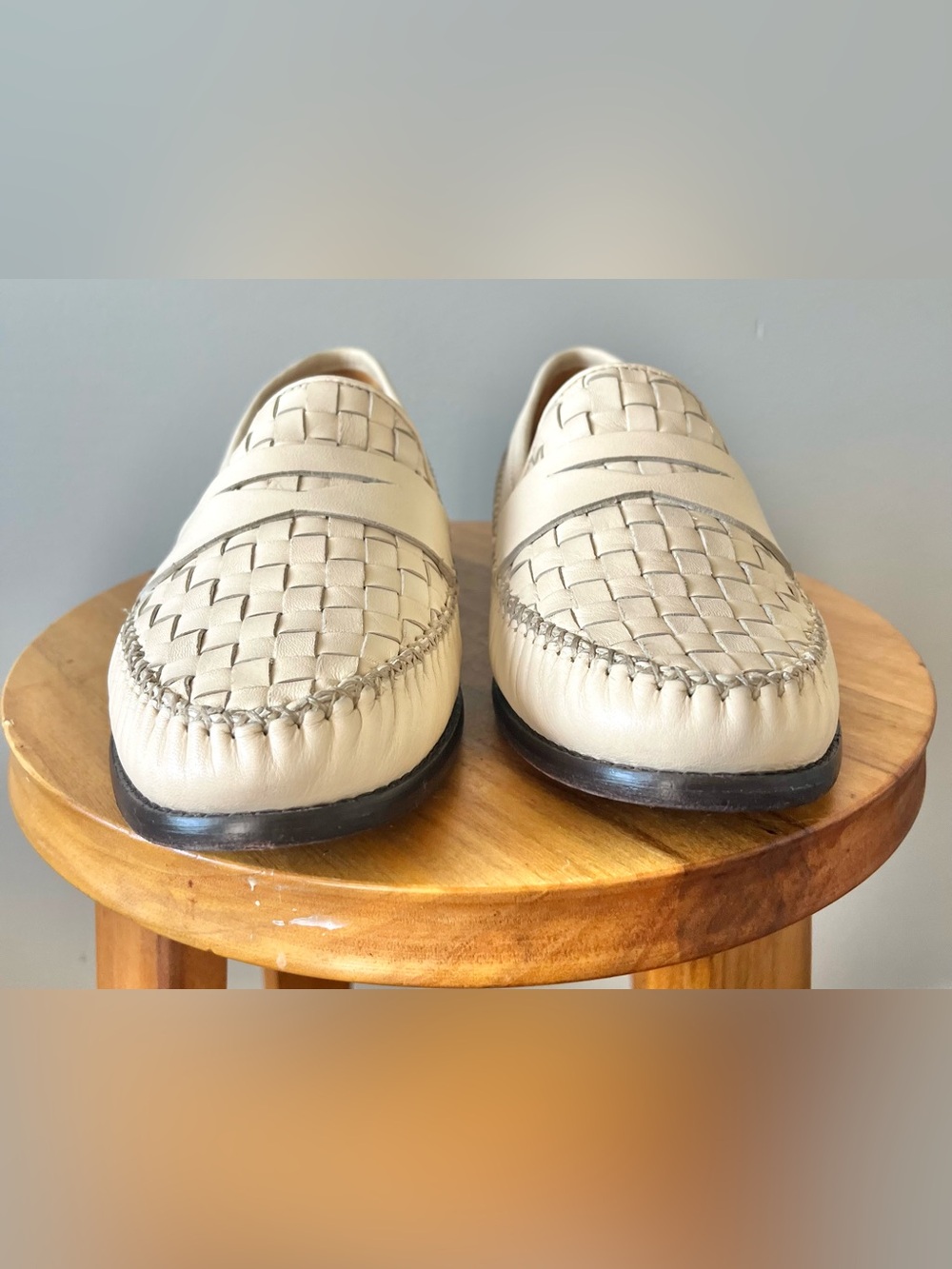 ROBERT ZUR Men's Cream Woven Leather Penny Loafers Size 10M -Quiet Luxury - Picture 9 of 11